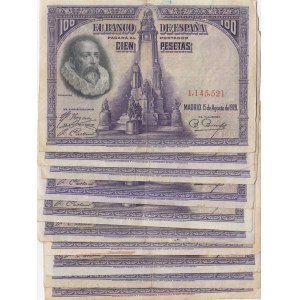 Spain, 100 Pesetas, 1928, XF, p76a, (Total 10 adet banknotes)