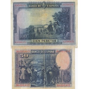 Spain, 50 Pesetas and 100 Pesetas, 1928, VF / XF, p75b / p76b, (Total 2 banknotes)