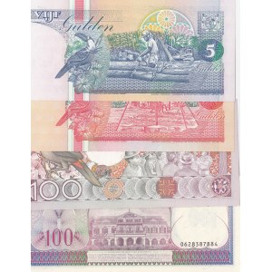 Suriname, 5 Gulden, 10 Gulden and 100 Gulden (2), 1995-1998, UNC, (Total 4 banknotes)