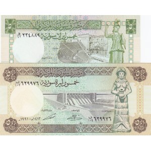 Syria, 5 Pounds and 50 Pounds, 1988-1991, UNC, p100 / p103, (Total 2 banknotes)