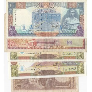 Syria, 1 Pound, 50 Pounds (2), 100 Pounds and 200 Pounds, 1963 /1998, VF / UNC,  (Total 5 banknotes)