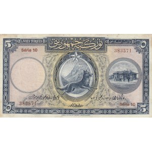 Turkey, 5 Livre, 1927, VF (+), p120