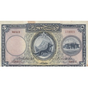 Turkey, 5 Livre, 1927, VF (+), p120