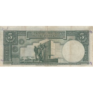 Turkey, 5 Lira, 1937, FINE / VF, p127