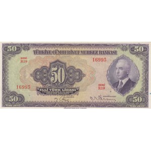 Turkey, 50 Lira, 1942, AUNC, p142