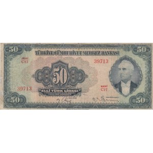 Turkey, 50 Lira, 1947, POOR, p142A