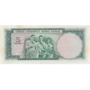 Turkey, 5 Lira, 1959, AUNC, p155