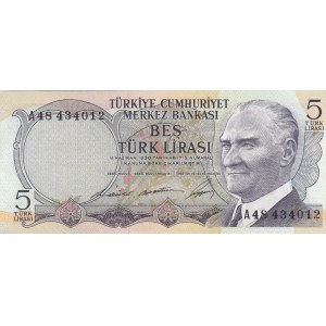Turkey, 5 Lira, 1968, UNC, p179