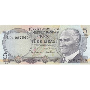 Turkey, 5 Lira, 1976, UNC, p185, L01