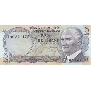 Turkey, 5 Lira, 1976, UNC, p185, I90