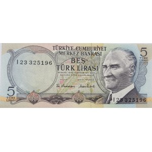 Turkey, 5 Lira, 1976, UNC, p185, (Total 75 banknotes)