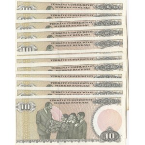 Turkey, 10 Lira, 1966, UNC, p180, (Total 20 banknotes)