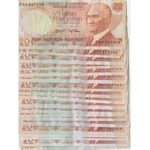 Turkey, 20 Lira, 1979, XF / AUNC, p187, (Total 40 banknotes)