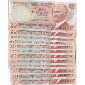 Turkey, 20 Lira, 1974-1983, VF / AUNC, p187 / p188, (Total 42 banknotes)