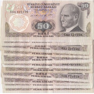Turkey, 50 Lira, 1976-1983, VF / XF, p187Aa / p187Ab, (Total 13 banknotes)