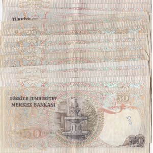Turkey, 50 Lira, 1976-1983, VF / XF, p187Aa / p187Ab, (Total 13 banknotes)