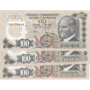 Turkey, 100 Lira, 1979-1983, AUNC, p189, (Total 3 banknotes)