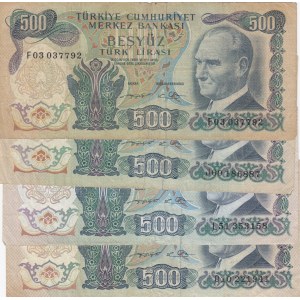 Turkey, 500 Lira, 1974, FINE / VF, p190c / p190e, (Total 4 banknotes)