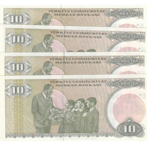 Turkey, 10 Lira, 1979, UNC, p192, (Total 4 consecutive banknotes)