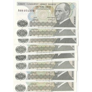 Turkey, 10 Lira, 1979, UNC, p192, (Total 8 banknotes)