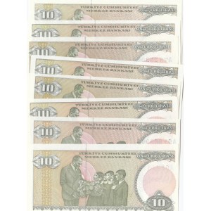 Turkey, 10 Lira, 1979, UNC, p192, (Total 8 banknotes)