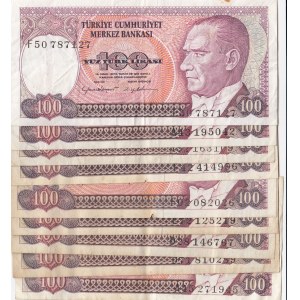 Turkey, 100 Lira, 1983-1984, VF, p194, (Total 9 banknotes)