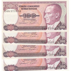 Turkey, 100 Lira, 1984, UNC, p194, (Total 4 banknotes)