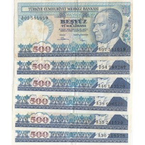 Turkey, 500 Lira, 1983-1984, VF / AUNC, p195, (Total 6 banknotes)