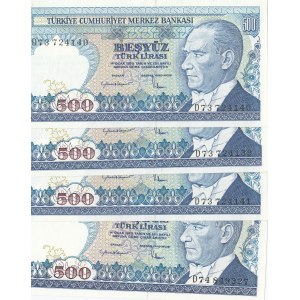Turkey, 500 Lira, 1984, UNC, p195, (Total 4 banknotes)