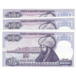 Turkey, 1000 Lira, 1986-1988, UNC, p196, (Total 3 banknotes)