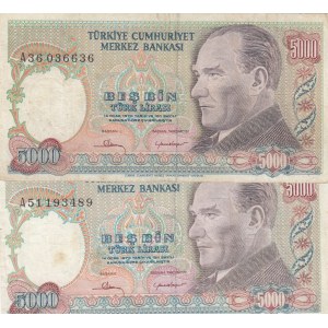 Turkey, 5.000 Lira, 1981, XF (-), P196a, (Total 2 banknotes)