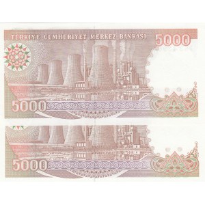Turkey, 5.000 Lira, 1990, UNC, p198, (Total 2 consecutive banknotes)