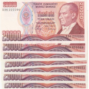 Turkey, 20.000 Lira, 1988, UNC, p201 /p202, (Total 7 banknotes)