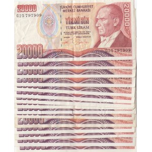 Turkey, 20.000 Lira, 1988-1995, XF / AUNC, p201 / p202, (Total 16 banknotes)