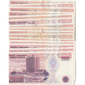 Turkey, 20.000 Lira, 1988-1995, XF / AUNC, p201 / p202, (Total 16 banknotes)