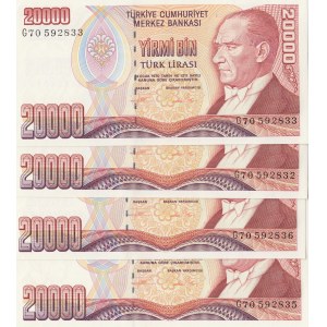 Turkey, 20.000 Lira, 1995, UNC, p202, (Total 4 banknotes)