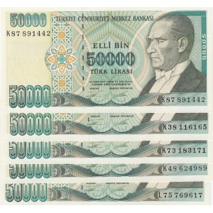 Turkey, 50.000 Lira, 1995, UNC, p204, (Total 5 banknotes)