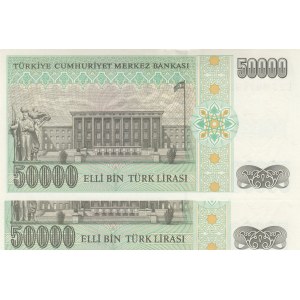 Turkey, 50.000 Lira, 1995, UNC, p204, (Total 2 consecutive banknotes)