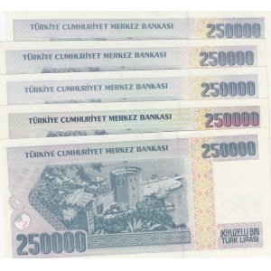 Turkey, 250.000 Lira, 1992-1998, UNC, p206 / p211, (Total 5 banknotes)