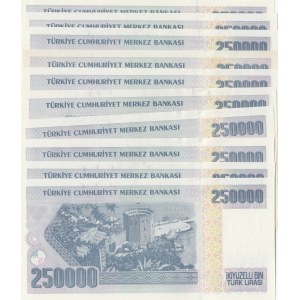 Turkey, 250.000 Lira, 1998, UNC, p211, (Total 10 banknotes)