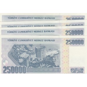 Turkey, 250.000 Lira, 1998, UNC, p211, (Total 4 banknotes)
