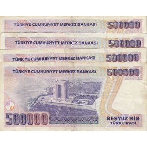 Turkey, 500.000 Lİra, 1993, VF / XF, p208a, (Total 4 banknotes)