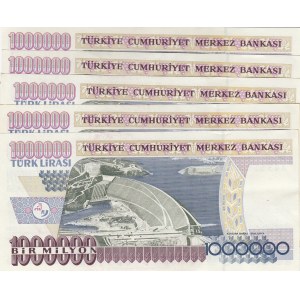 Turkey, 1.000.000 Lira, 1995, AUNC, p209a, (Total 5 banknotes)