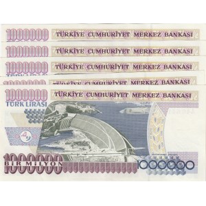 Turkey, 1.000.000 Lira, 1995, AUNC (+), p209a, (Total 5 consecutive banknotes)