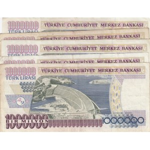 Turkey, 1.000.000 Lİra, 1995, VF / XF, p209a, (Total 5 banknotes)