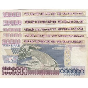 Turkey, 1.000.000 Lira, 1995,  XF, p209a, (Total 5 banknotes)