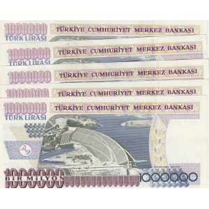 Turkey, 1.000.000 Lira, 1995, AUNC (+), p209a, (Total 5 banknotes)