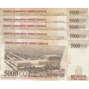 Turkey, 5.000.000 Lİra, 1997, VF / XF, p210a / p210b, (Total 5 banknotes)