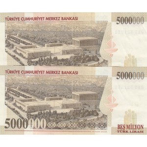 Turkey, 5.000.000 Lİra, 1997, AUNC, p210b, (Total 2 consecutive banknotes)