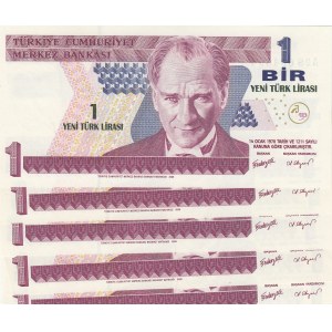 Turkey, 1 New Turkish Lira, 2005, UNC, p216, (Total 5 banknotes)